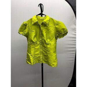 Agora Lime Green Satin-Like Vintage Blouse